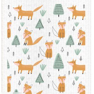 Swedish Dishcloth 12-piece Set Foxes with Trees